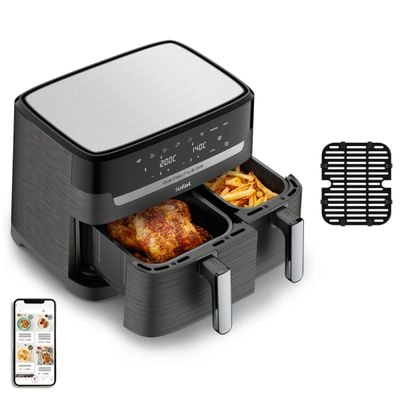 Friteuză cu aer cald dublă Dual Easy Fry&Grill Tefal EY905B10, 2700 W, capacitate 8.3 L - Air fryer cu 8 programe automate, Tehnologia ExtraCrisp, vas detasabil antiadeverent, Display LCD, gri