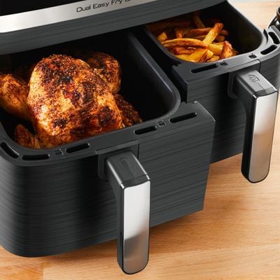 Friteuză cu aer cald dublă Dual Easy Fry&Grill Tefal EY905B10, 2700 W, capacitate 8.3 L - Air fryer cu 8 programe automate, Tehnologia ExtraCrisp, vas detasabil antiadeverent, Display LCD, gri