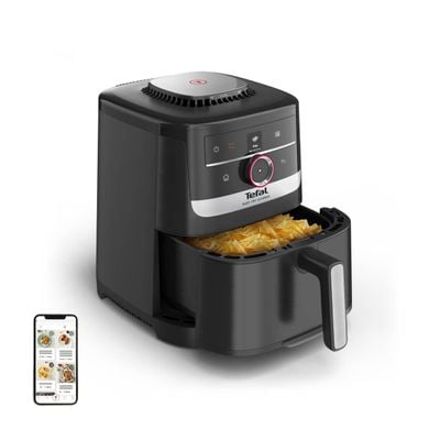 Friteuză cu aer cald Tefal Easy Fry Silence EY5728E1, 1670W, 5L, 11 programe, gătire silențioasă, funcție Smart Assist, display LCD, temperatură 40°C - 220°C, negru