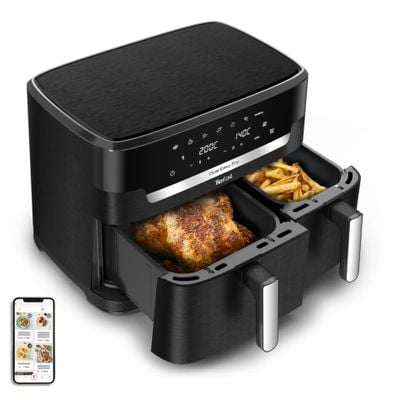Friteuză cu aer cald dublă Tefal Dual Easy Fry XXL EY9428E0, 2700W, capacitate 11 L - Air fryer cu 7 programe automate, vase detașabile antiaderente, display LCD, temperatură reglabilă 40-220°C, negru