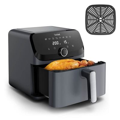Friteuză cu aer cald Tefal Easy Fry Mega EY855BE0, 2020W, 7.5 L - Air fryer cu 8 programe automate, vas detașabil, display LCD, temperatură 80°C - 200°C, timer 60 minute, gri