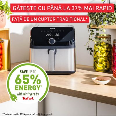 Friteuză cu aer cald Tefal Easy Fry Mega EY855D10, 2020W, capacitate 7.5L, până la 8 persoane - Air fryer cu 8 programe, înveliș antiaderent, oprire automată, control temperatură 80°C - 200°C, argintiu & negru