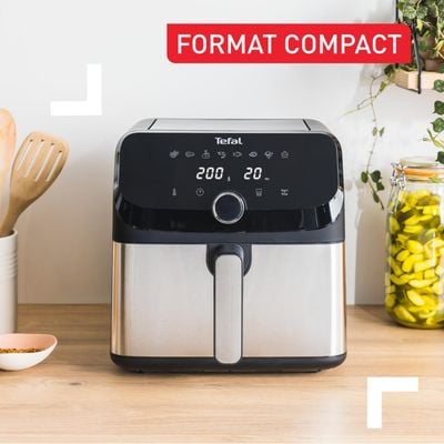 Friteuză cu aer cald Tefal Easy Fry Mega EY855D10, 2020W, capacitate 7.5L, până la 8 persoane - Air fryer cu 8 programe, înveliș antiaderent, oprire automată, control temperatură 80°C - 200°C, argintiu & negru
