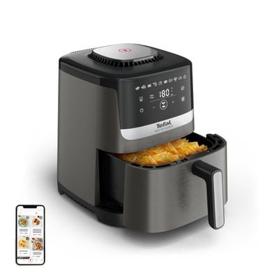 Friteuză cu aer cald Tefal Easy Fry Silence EY551HE0, 1670W, 5L - Air fryer cu 10 programe automate, ecran LCD, silențioasă, cu mâner fix, cronometru, gri