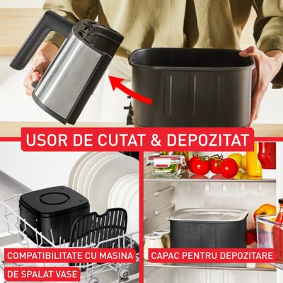 Friteuză cu aer cald Tefal Easy Fry Silence EY552DE0, 1670W, 5L - Air fryer cu 10 programe automate, ecran LCD, silențioasă, cu mâner detașabil, cronometru, argintiu & negru
