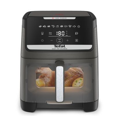 Friteuză cu aer cald Tefal Easy Fry Silence EY846HE0, 1800W, 7L - Air fryer cu 10 programe automate, ecran LCD, silențioasă, tehnologie Extra Crisp, oprire automată, gri