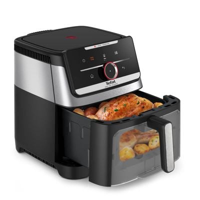 Friteuză cu aer cald Tefal Easy Fry Silence EY876DE0, 1800W, capacitate 7 L, 12 programe, oprire automată, temperatură ajustabilă, ecran LCD, tehnologie Extra-Crisp, argintiu & negru