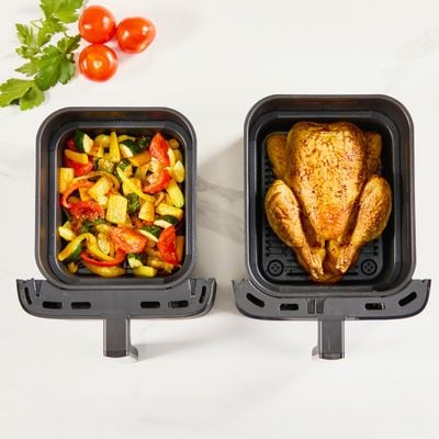 Friteuza dubla cu aer cald Tefal Easy Fry Crispy Stack EY7528E0, 2700 W, 10 L - Air fryer cu 7 programe automate, 2 compartimente, temperatura ajustabila, display digital, oprire automata, negru