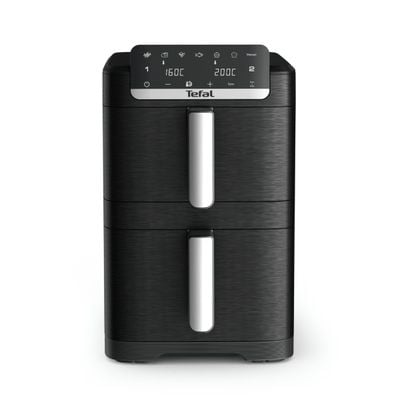 Friteuza dubla cu aer cald Tefal Easy Fry Crispy Stack EY7528E0, 2700 W, 10 L - Air fryer cu 7 programe automate, 2 compartimente, temperatura ajustabila, display digital, oprire automata, negru