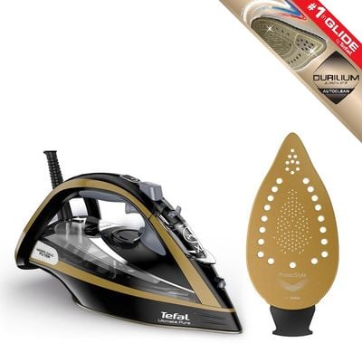Fier de călcat Ultimate Pure FV9865E0, 3000 W, jet de abur 250 g/min, talpă Durilium Airglide Autoclean, colector anti-calcar, filtru micro - calc, rezervor 0.35 L, auriu