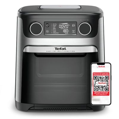 Friteuză cu aer cald Tefal Easy Fry FW556DE0 1800W, 15L - Air fryer cu 9 programe automate, tehnologie Extra-Crisp, temperatură ajustabilă, ecran LCD, argintiu & negru