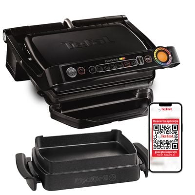 Grătar electric OptiGrill+ Snacking & Baking GC714834, 6 programe, senzor automat, mod manual , plăci antiaderente, tavă colectare lichide, tavă coacere, negru