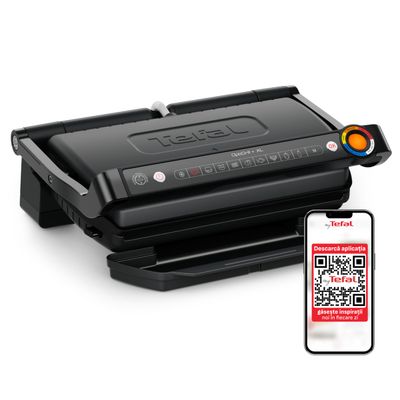 Grătar electric Tefal OptiGrill+ XL GC727810, 2000W, 9 programe gătire automate, plăci detașabile cu &icirc;nveliș antiaderent, indicator nivel de gătire, tavă colectare grăsime, negru
