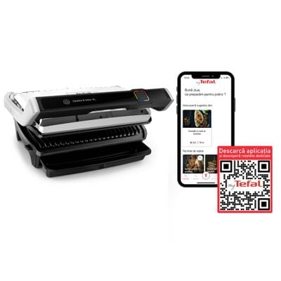 Grătar electric Tefal OptiGrill Elite XL GC760D30, 2200 W, 16 programe de gatit, senzor de gatire, indicator nivel de gătire, plci 40x20cm detașabile, termostat reglabil, negru/inox