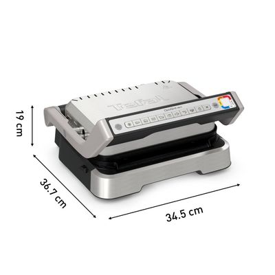 Grătar electric 4in1 multifuncțional TEFAL OptiGrill Inox GC774D30, 9 programe, conectivitate la aplicație, tava pentru cuptor, tavi detasabile, argintiu & negru