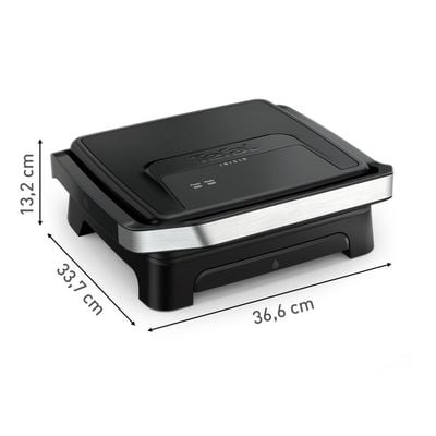Grătar electric multifuncțional Tefal Inicio Panini Maker & Grill GC271810, 2180W, până la 6 persoane, suprafață antiaderentă de gătit 29x26 cm, depozitare verticala, tavă suc detașabilă, negru