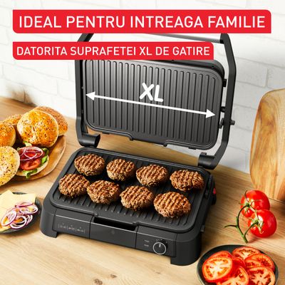 Grătar electric multifuncțional Tefal SuperGrill 3 in 1 XL GC520DE0, 2000W, plăci detașabile, 3 trepte temperatură, funcție cuptor & barbeque, 800 cm2, negru & argintiu
