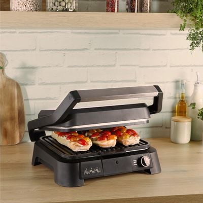 Gratar electric multifunctional Tefal SuperGrill 4-in-1 GC517DE0, 2000 W, placi detasabile, 3 trepte temperatura, functie cuptor, barbeque si waffle, 600 cm2, negru & argintiu