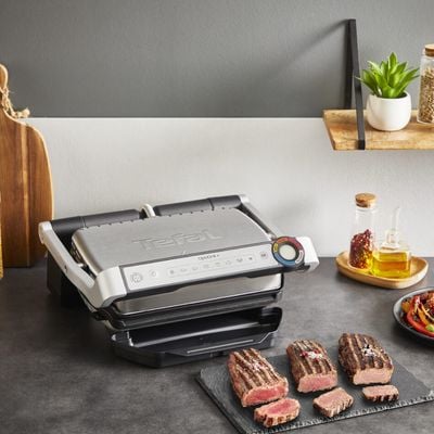 Grătar electric Tefal Optigrill+ GC717D10, 2000W, 6 programe automate, plăci detașabile antiaderente, indicator nivel de gătire, argintiu