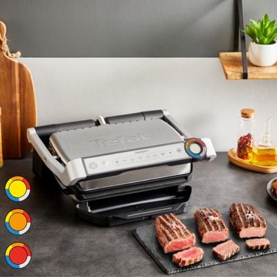 Grătar electric Tefal Optigrill+ GC717D10, 2000W, 6 programe automate, plăci detașabile antiaderente, indicator nivel de gătire, argintiu