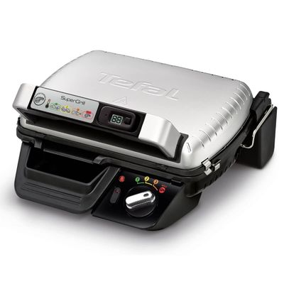 Grătar electric Tefal SuperGrill UC700 GC451B12, 2000W, cronometru digital, 3 poziții ajustabile, plăci detașabile cu înveliș antiaderent, argintiu