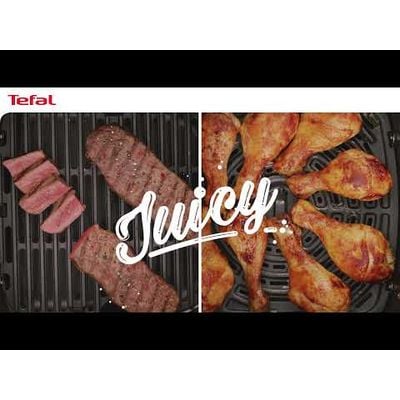 Friteuză cu aer cald Tefal Easy Fry&Grill 2in1 EY505D15, 1400W, 4.2L - Air fryer cu 8 programe, funcție grill cu grătar încorporat, funcție deshidratare, tehnologie Extra Crisp, vas detașabil, Negru/argintiu