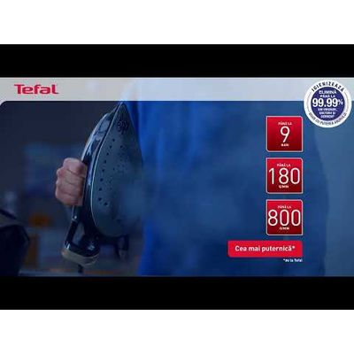 Stație de călcat cu boiler de înaltă presiune Tefal Pro Express Vision GV9820E0, 3000 W, capacitate rezervor 1.1L, jet abur 750g/min, vârf iluminare LED,  panou digital,tehnologie Smart Steam, sistem antipicurare, talpă Durilium AirGlide Autoclean