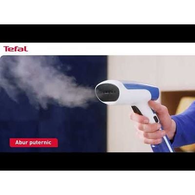Aparat de călcat vertical Tefal Access Steam First DT6132E0, 1300W, cu abur 20 g/min, rezervor 70 ml și oprire automată, ideal pentru netezirea rapidă a țesăturilor.