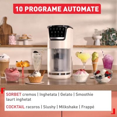 Aparat de &icirc;nghețată Tefal Dolci IG602AE0, 3 recipiente din tritan de 460 ml, 10 programe, Tehnologia unică 1-Step Perfector, crem & negru