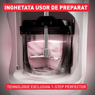 Aparat de &icirc;nghețată Tefal Dolci IG602AE0, 3 recipiente din tritan de 460 ml, 10 programe, Tehnologia unică 1-Step Perfector, crem & negru