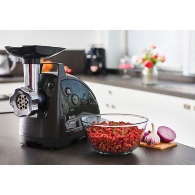 Masina de tocat carne HV8 PLUS 11IN1 Tefal NE685838, 2000W, 2.3kg carne/min, 5 accesorii pentru razuire, feliat, maruntire gheata, sos de rosii, kebbe si carnati, negru