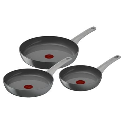 Set de 3 tigai Tefal Renew On C4279132, 20/24/28 cm, 100% aluminiu reciclat, indicator Thermo-Signal, compatibil cu inductia, invelis ceramic, gri