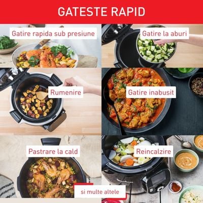 Multicooker inteligent cu gătire sub presiune Tefal Cook4me Touch CY912831 cu conexiune WiFi, aplicație dedicată, 13 programe de gătire, ecran tactil, p&acirc;nă la 6 persoane, negru
