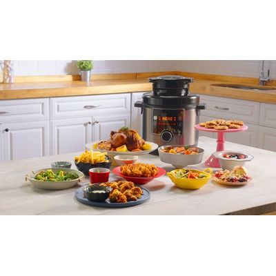 Multicooker cu gătire sub presiune Tefal Turbo Cuisine & Fry CY778830, accesoriu pentru prăjit inclus,  aplicatie dedicata , 1200W, 7.6L, 15 programe, interfață intuitivă, bol de gătit Spherical Bowl, negru
