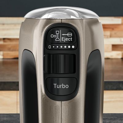 Mixer de mana Tefal Powermix Silence 4 in 1 HT663AF0, 850 W, 6 trepte de viteza, functie Turbo, maner ergonomic, 2 teluri inox, 2 carlige pentru aluat, picior pasator, tocator, pahar gradat, crem & negru