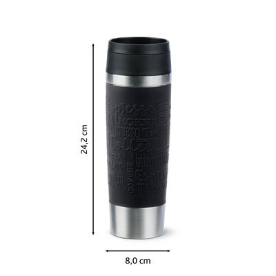 Termos Tefal Travel Mug Classic N2022010, inox, 0.5 L, 100% etanș, functie Quick Press, argintiu & negru