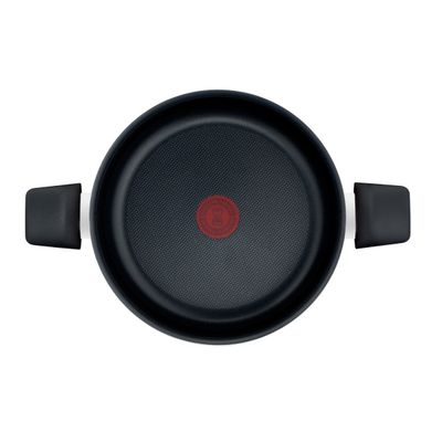 Oala cu capac Tefal Easy Series B5924602, 24 cm, 2.67 L, aluminiu, invelis antiaderent Titanium, indicator Thermo-Signal™, capac din sticla, margini gradate, rosu