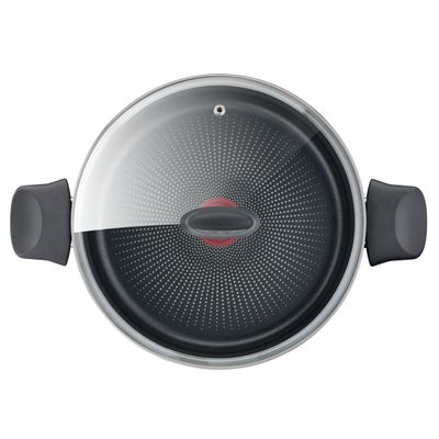 Oala cu capac Tefal Eco Respect G2544602, 24 cm, aluminiu, invelis antiaderent, indicator Thermo-Signal™, capac din sticla, inductie, negru