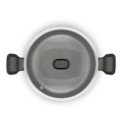 Oala cu capac Tefal So Intensive D5064662, 24 cm, aluminiu, invelis antiaderent Titanium Extra, capac din sticla, exterior emailat, negru
