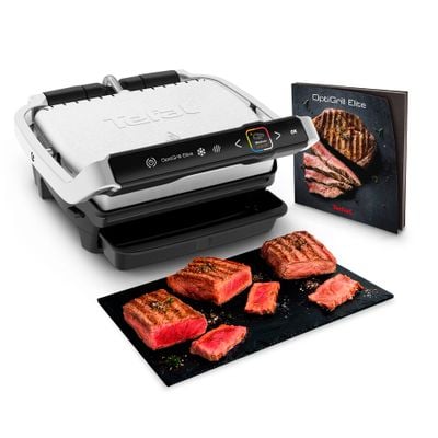 Grătar electric Tefal OptiGrill Elite GC750D30 cu 12 programe automate, termostat reglabil și carte de rețete
