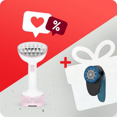 Pachet PROMO Aparat de calcat vertical pliabil Tefal ACCESS STEAM POCKET DT3050E1& Aparat pentru îndepărtarea scamelor Tefal JB1011E0