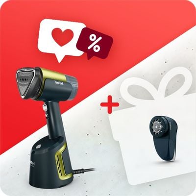 Pachet PROMO Aparat de călcat vertical cu abur Tefal AeroSteam DT9810F0 & Aparat de curățat scame Tefal JB7002E0