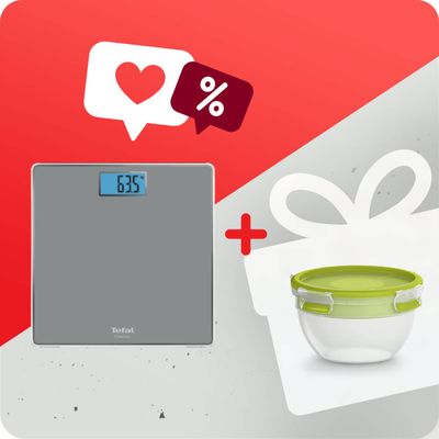 Pachet PROMO Cântar de baie Tefal Classic PP1500V0 & Caserolă Tefal MasterSeal to Go pentru salată K3100112