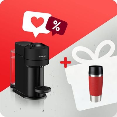 Pachet PROMO Espressor cu capsule Nespresso Vertuo Next by Krups XN910N10 & Termos Tefal Travel Mug K3084114