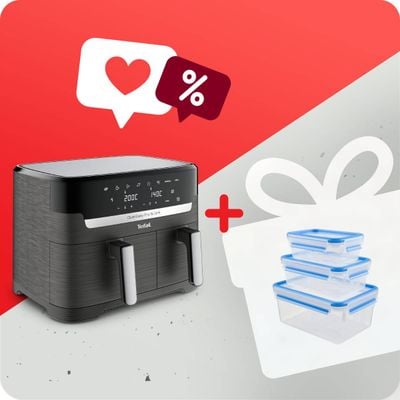 Pachet PROMO Friteuză cu aer cald Tefal Dual Easy Fry&Grill EY905B10 & Set de 3 caserole MasterSeal Plastic K3028912