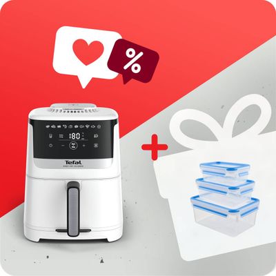 Pachet PROMO Friteuză cu aer cald Tefal Easy Fry Silence EY5521E0 & Set de 3 caserole MasterSeal Plastic K3028912
