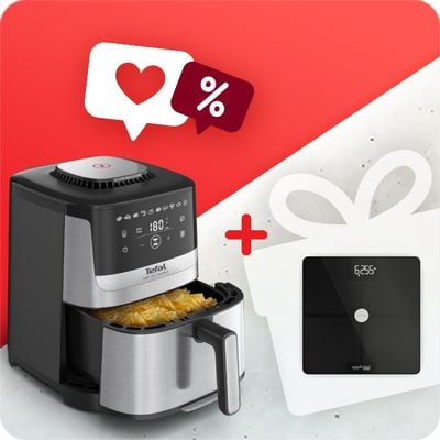 Pachet PROMO Friteuză cu aer cald Tefal Easy Fry Silence EY552DE0 & Cântar de baie inteligent Goodvibes Health BM9660S1