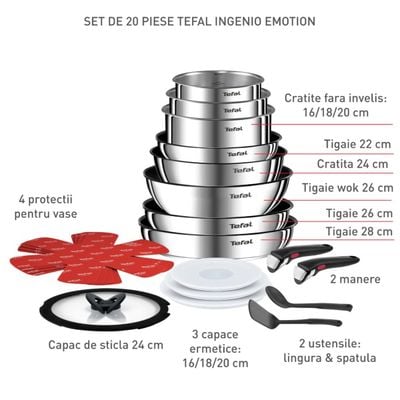 Pachet PROMO Set 20 piese Tefal Ingenio Emotion L897SJ04 inductie & Spatulă cu fante Ingenio K2060814