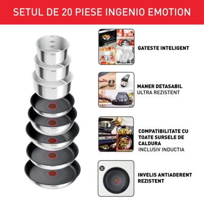 Pachet PROMO Set 20 piese Tefal Ingenio Emotion L897SJ04 inductie & Spatulă cu fante Ingenio K2060814