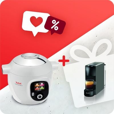 Pachet PROMO Multicooker inteligent cu gătire sub presiune Cook4Me+ CY851130 & Espressor cu capsule Nespresso Essenza Mini by Krups XN110B10